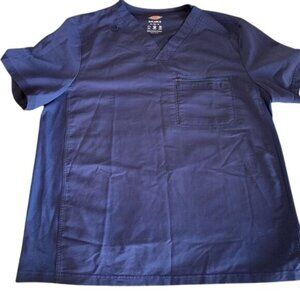 Dickies Mens Navy Blue V-Neck Scrub Top With Pocket Short Sleeve
